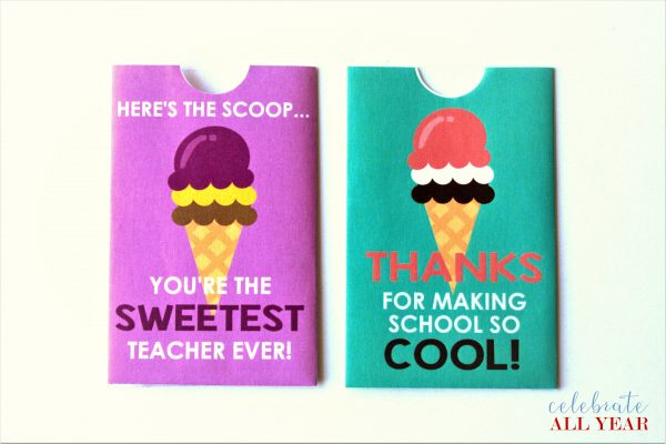 teacher appreciation gift card holder ice cream