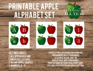printable apple letters and numbers