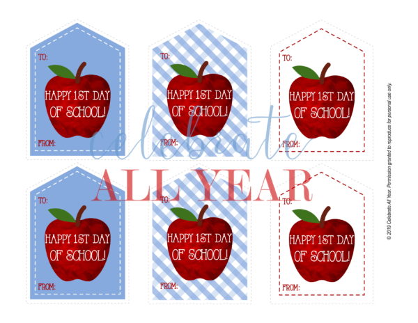 printable apple back to school tags
