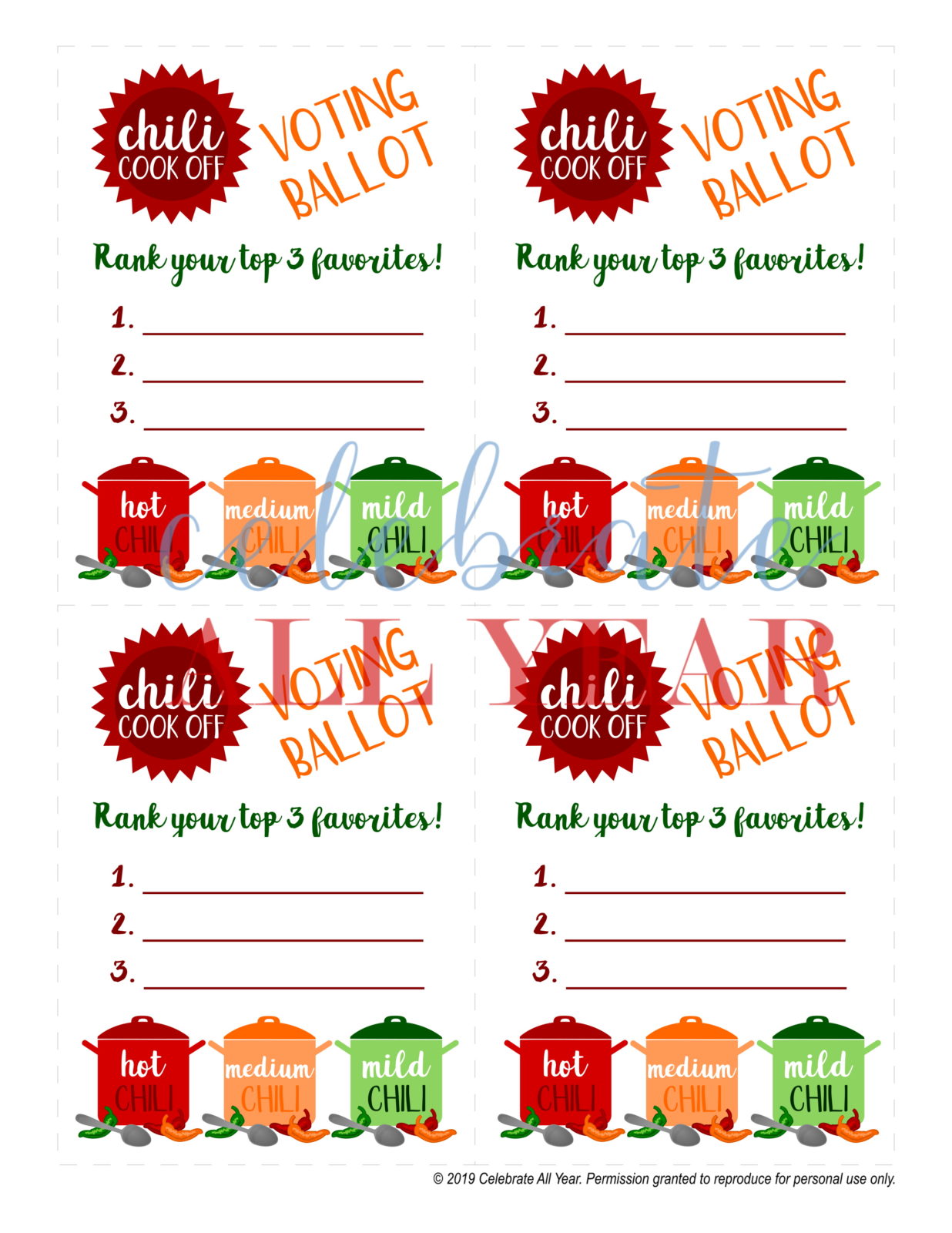 Chili Cook Off Printable Kit Celebrate All Year